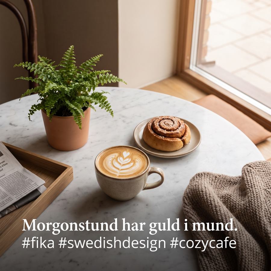 Instagram-inlägg för Café Solros med latte art och kanelbulle